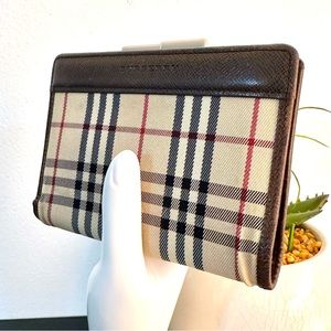 Vintage BURBERRY Canvas Plaid Print French Purse - with COA